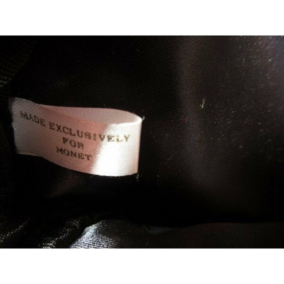 Monet Black Satin Evening Purse Crossbody Handbag Rope Strap Gold Pin - Picture 6 of 6